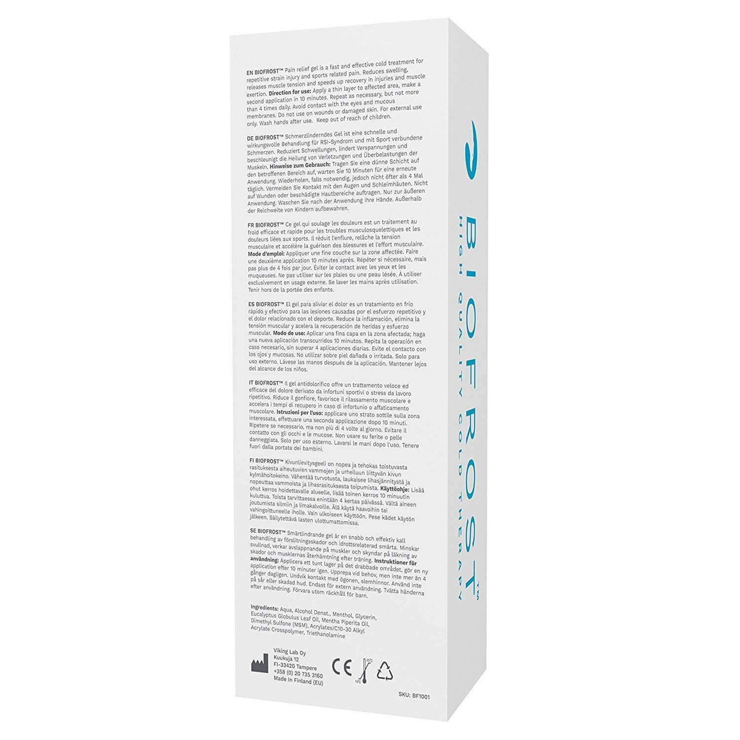 biofrost pain relief cold gel retail package back