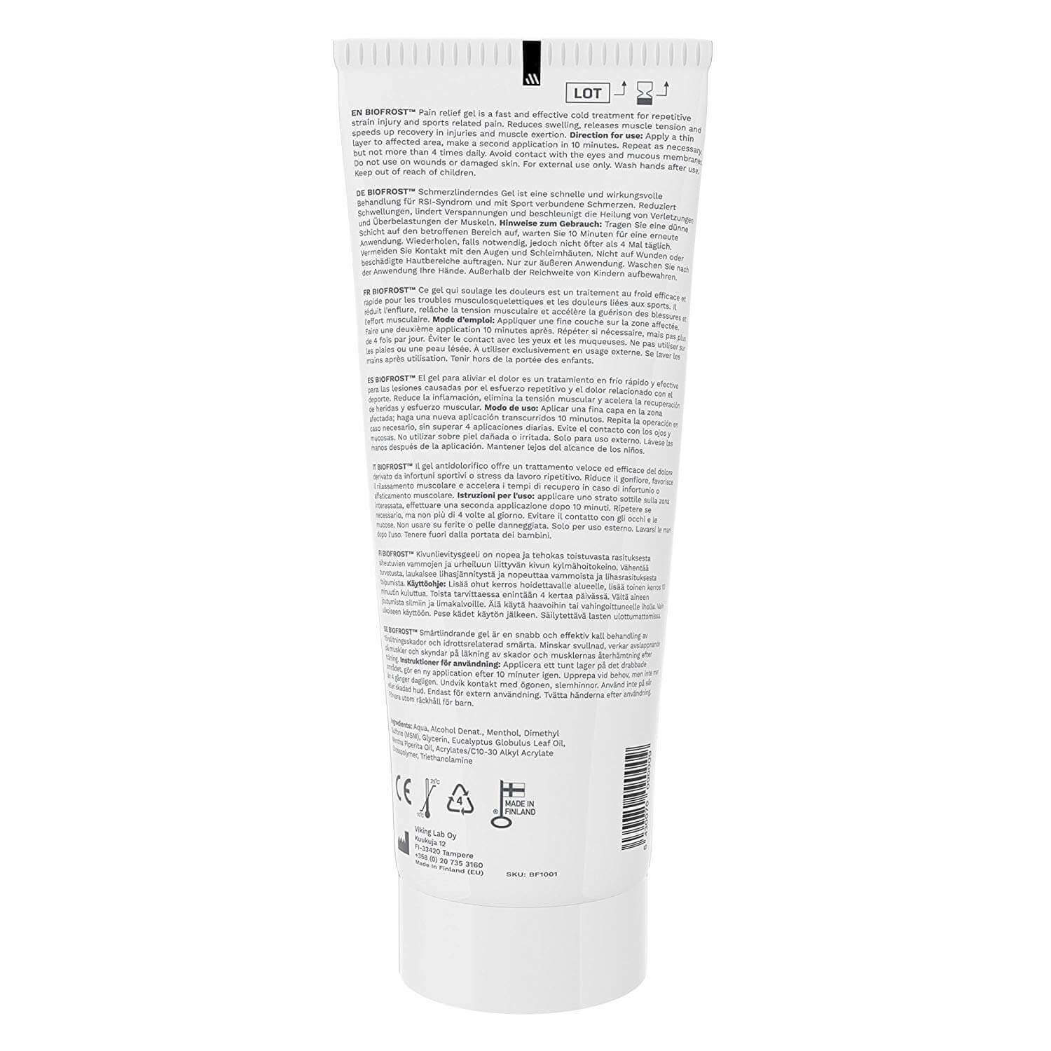 pain relief gel - tube back side